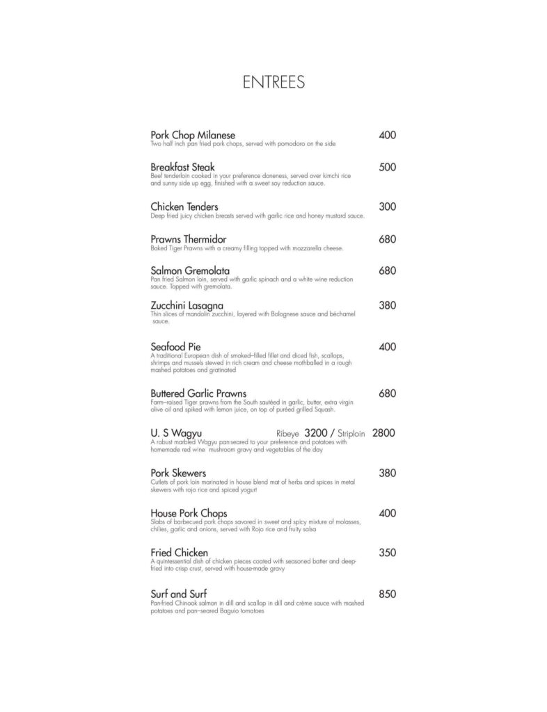 The Litton Cafe entrees menu